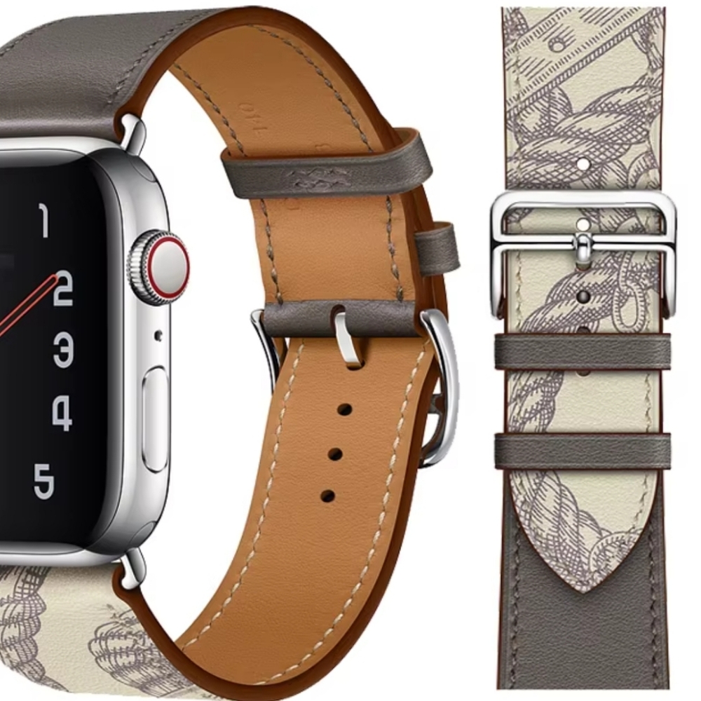 1 Hermès Brique/Beton leather apple watch strap 5 series 44mm 1 Orange Strap